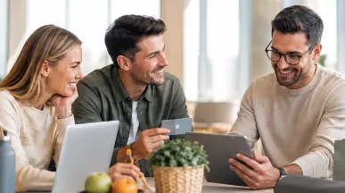 System kafeteryjny Pluxee – pracownicy sprawdzają dostępne benefity pracownicze na tablecie i laptopie 